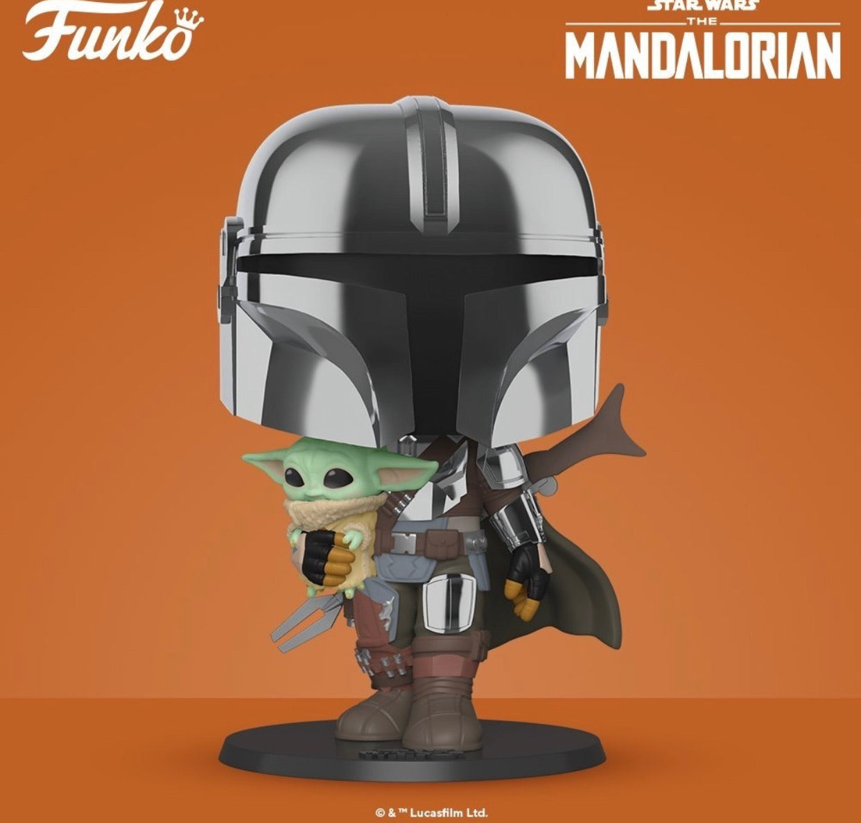Star Wars The Mandalorian with Chrome Armour Carrying Baby Yoda 10-Inch Funko Pop! Vinyl(PREORDER)